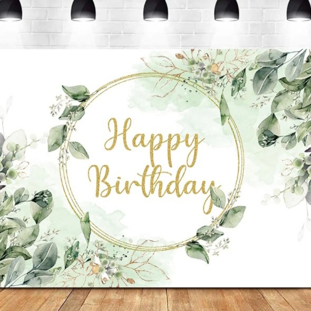 Greenery Eucalyptus Leaves Happy Birthday Party Decor Photo Backdrop Banner